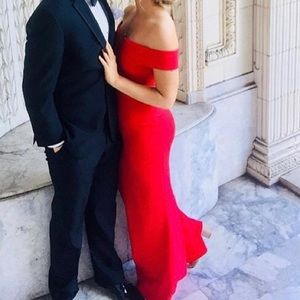 Red long plunge maxi dress, ball/ prom gown